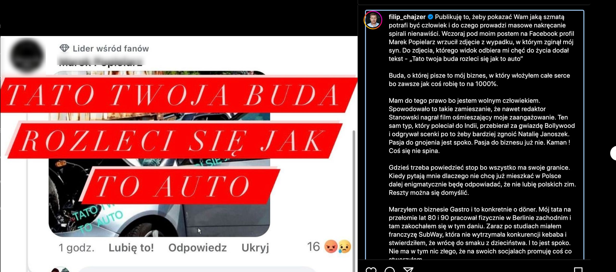 Filip Chajzer nie wytrzymał. Tak zareagował na obrzydliwe złośliwości internauty