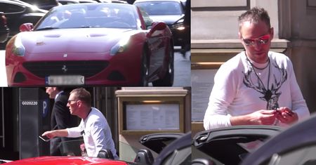 Krzysztof Gojdź z kolegą w czerwonym ferrari