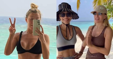 Omenaa Mensah i odziana w bikini Ewa Chodakowska pozdrawiają z pięciogwiazdkowego hotelu na Malediwach