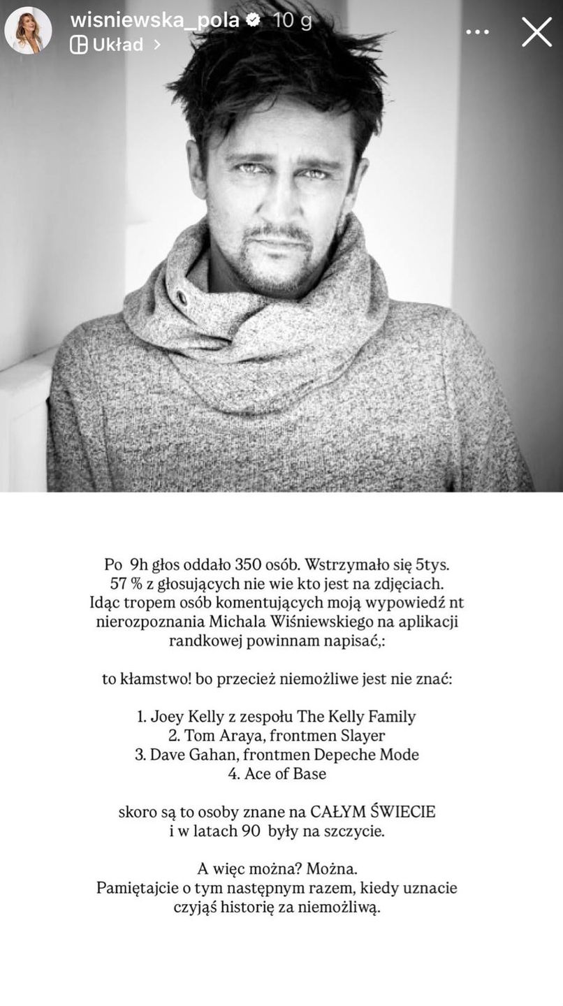 Wpis Poli Wiśniewskiej na Instagramie