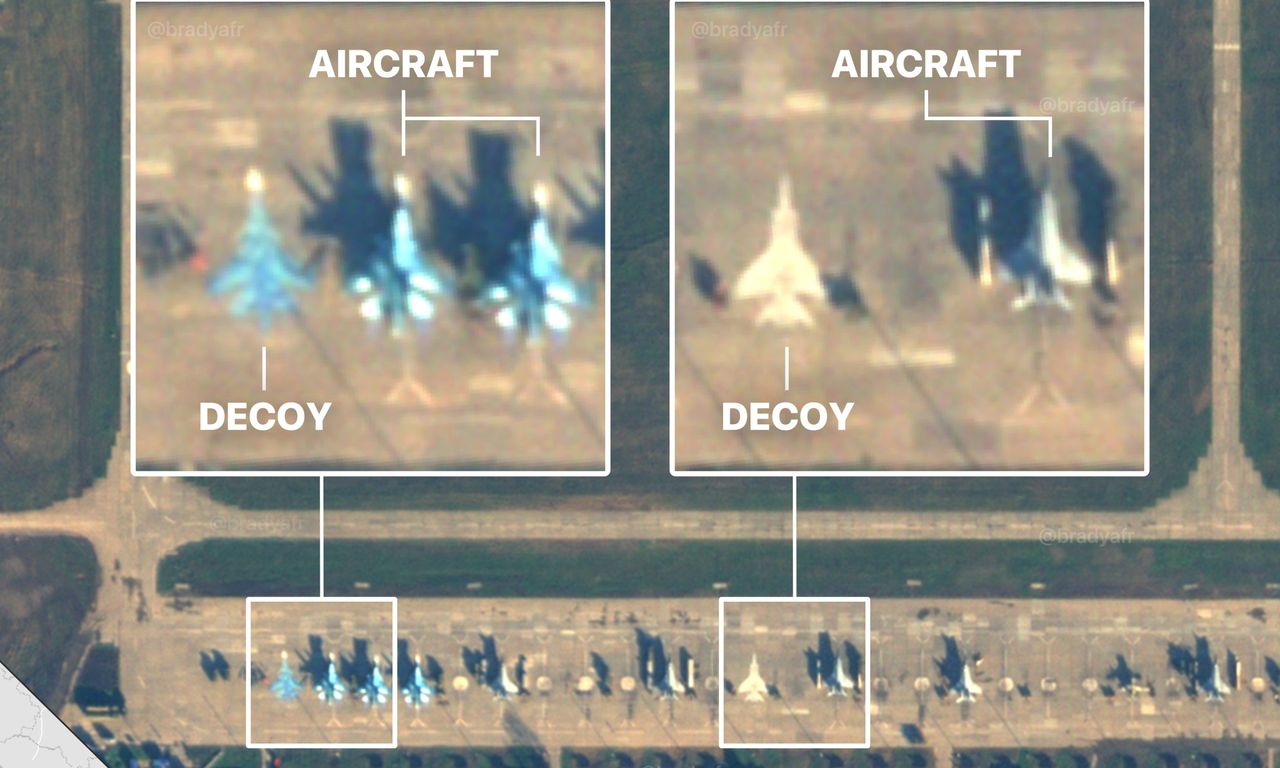 Russia's war deception: painted airplane illusions discovered on another military base