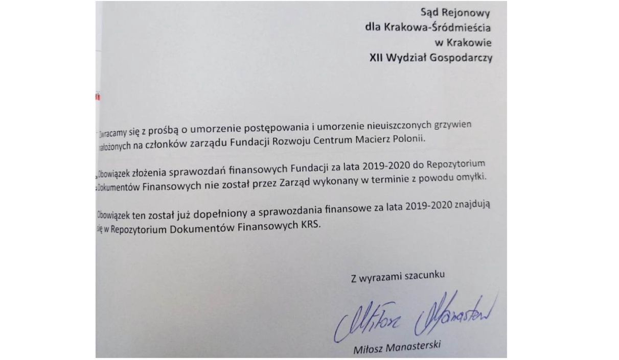 Manasterski: “Nie zostałem ukarany żadną grzywną przez sąd, w tym zwłaszcza za nie złożenie dokumentów do KRS”. Dokumenty mówią co innego