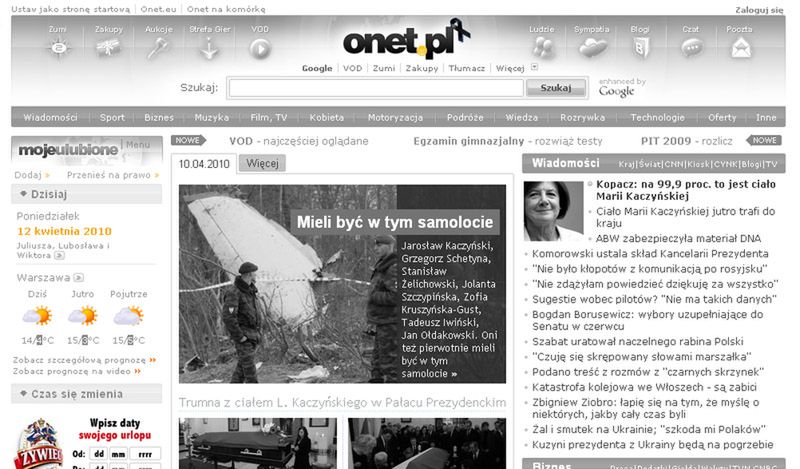Onet.pl w żałobie