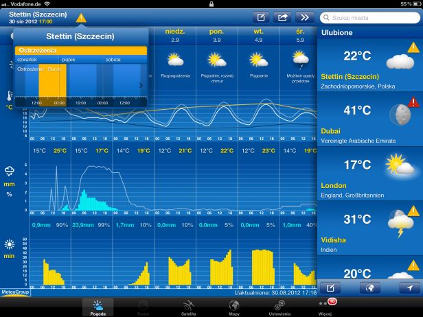 Ostrzeżenia i więcej nowości w aplikacji WeatherPro na iPada