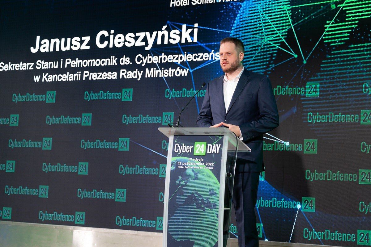 Janusz Cieszyński, sekretarz stanu ds. cyfryzacji w KPRM podczasCyber24 DayFot. Katarzyna Głowacka/ Grupa Defence24