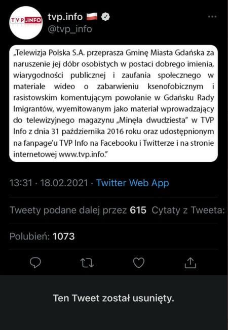 Przeprosiny, które zniknęły z mediów społecznościowych TVP