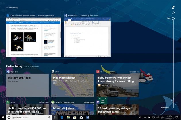 Windows 10 timeline