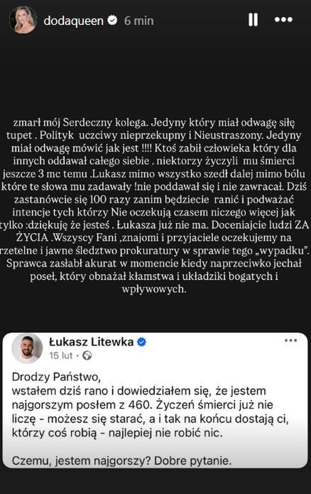 Wpis Dody na Instagramie