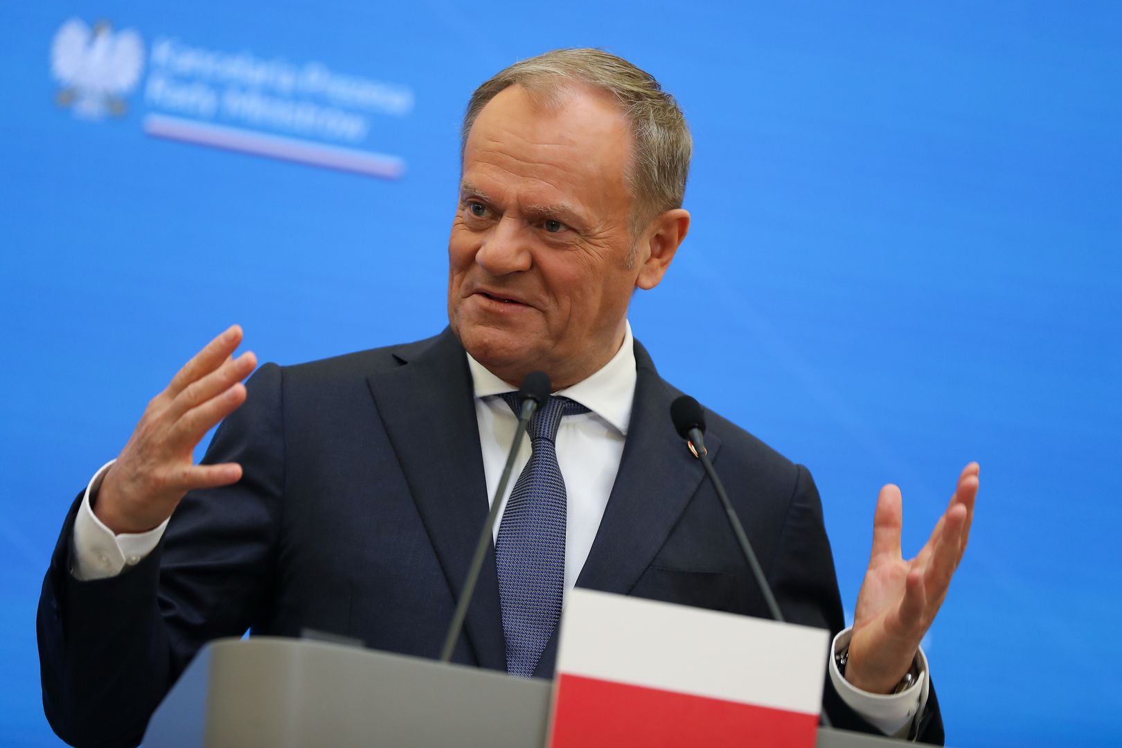 Donald Tusk, Prime Minister of Poland, meets with Mark Rutte, NATO Secretary General, at the Chancellery of the Prime Minister in Warsaw, Poland, on March 26, 2025. The Prime Minister and NATO Secretary General discuss security in Europe, the threat from Russia, and NATO and its contribution to security. (Photo by Klaudia Radecka/NurPhoto via Getty Images)