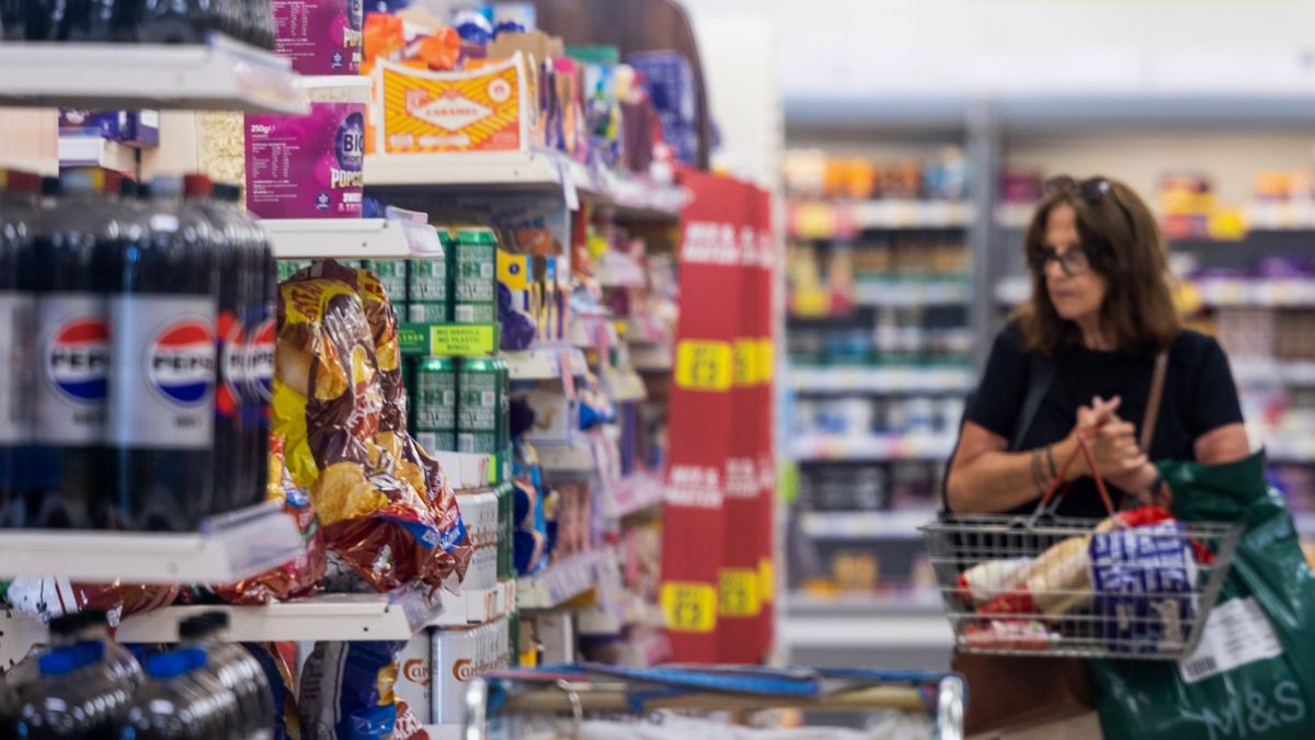 Discount banners hanging inside an Iceland Food Ltd. supermarket in Ipswich, UK, on Tuesday, Aug. 13, 2024. UK grocery inflation rose for the first time since March 2023, according to data released days after the Bank of England cut interest rates from a 16-year high. Photographer: Chris Ratcliffe/Bloomberg via Getty Images