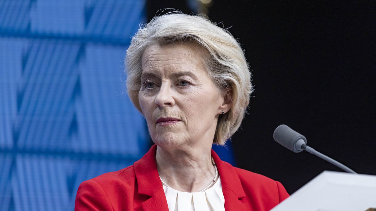 Ursula von der Leyen President of the European Commission attends a press conference after the end of the European Council summit with PM of Poland and President of the European Council, after the EU leaders meeting at the headquarters of the European Council. Leaders discussed about the Middle East crisis, Ukraine, EU in the world and competitiveness, Migration and European Defense and security, Moldova, Western Balkans and Internal Security, preparedness and hybrid activities. Brussels, Belgium on June 26, 2025 (Photo by Nicolas Economou/NurPhoto via Getty Images)