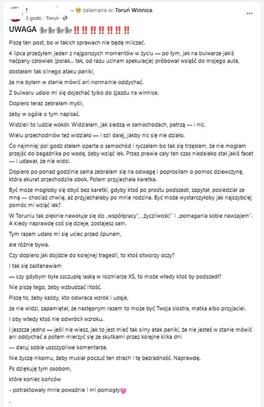 Wstrząsająca relacja kobiety