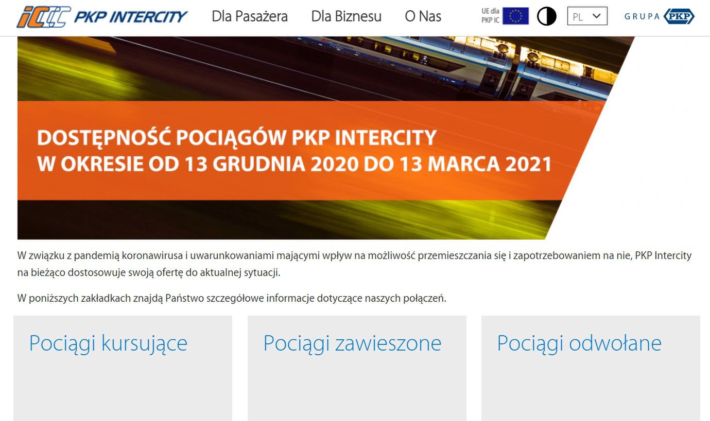Komunikat na stronie PKP