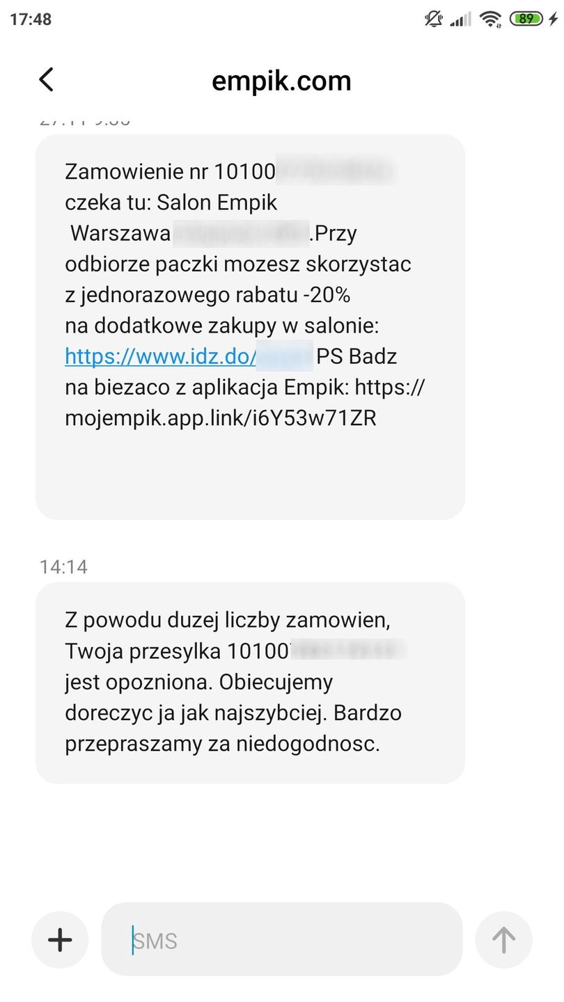 SMS-y od Empiku