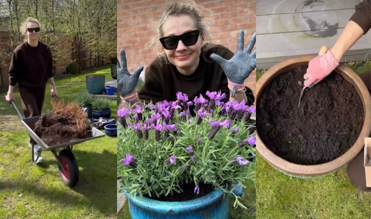 Małgorzata Socha robi porządki w ogrodzie