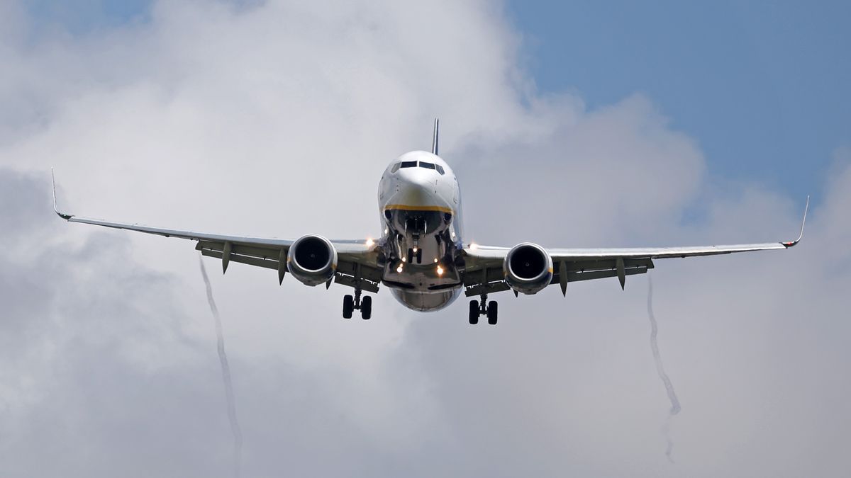 A Ryanair Boeing 737-8AS lands at Barcelona-El Prat Airport in Barcelona, Spain, on May 26, 2025. (Photo by Joan Valls/Urbanandsport/NurPhoto via Getty Images)