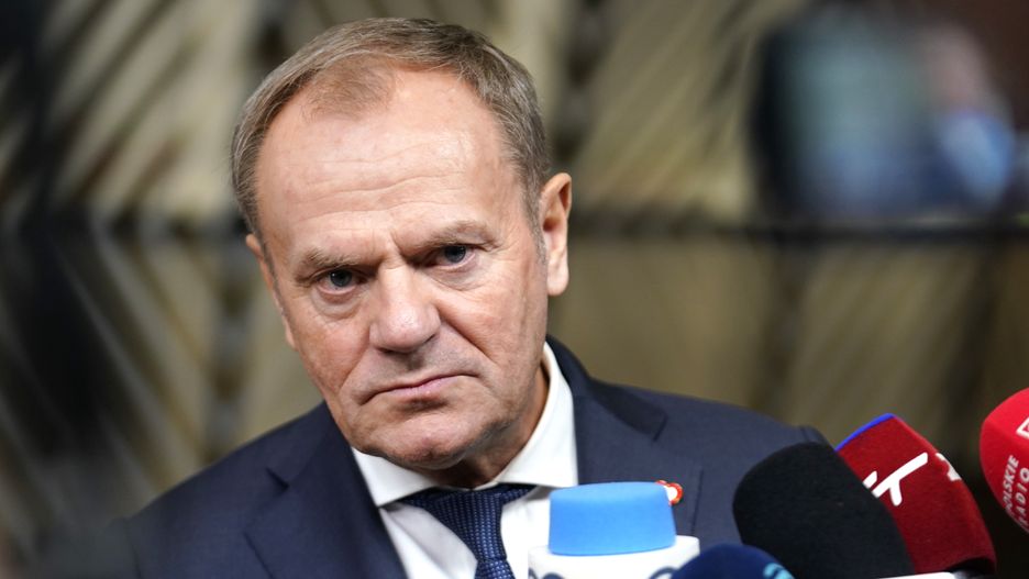 BRUSSELS, BELGIUM - DECEMBER 19:  Donald Tusk Prime Minister of Poland talks with media during the European Council Meeting on December 19, 2024 in Brussels, Belgium. Among the items on the agenda for EU leaders meeting at the European Council is the conflict in Ukraine, developments in the Middle East, and migration. (Photo by Pier Marco Tacca/Getty Images)