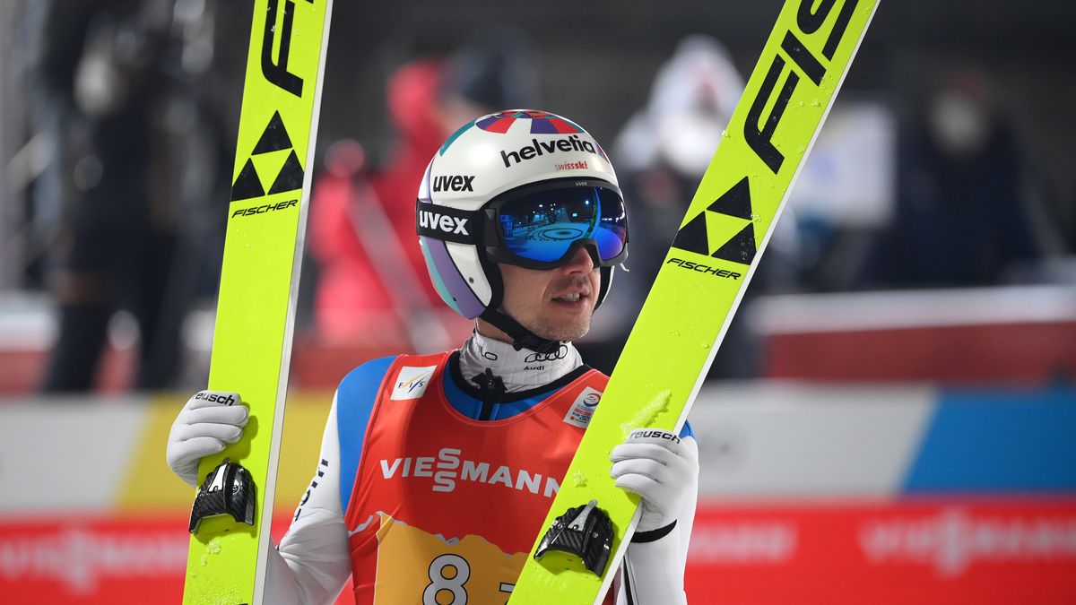 OBERSTDORF, GERMANY - MARCH 06: Simon Ammann of Switzerland reacts after the jump during the Men's Ski Jumping Team HS137 at the FIS Nordic World Ski Championships Oberstdorf at Audi Arena on March 06, 2021 in Oberstdorf, Germany. (Photo by Matthias Hangst/Getty Images)