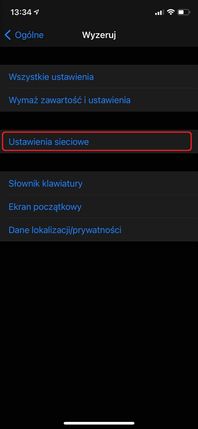 Zerowanie ustawień sieci w iOS-ie