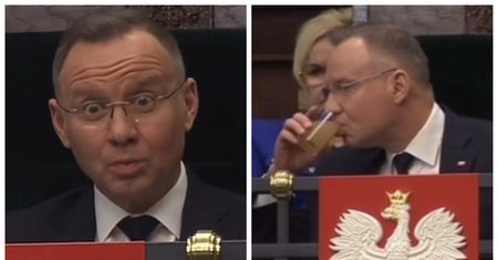Mimika Dudy "skradła show". Tak wyglądał podczas exposé Sikorskiego
