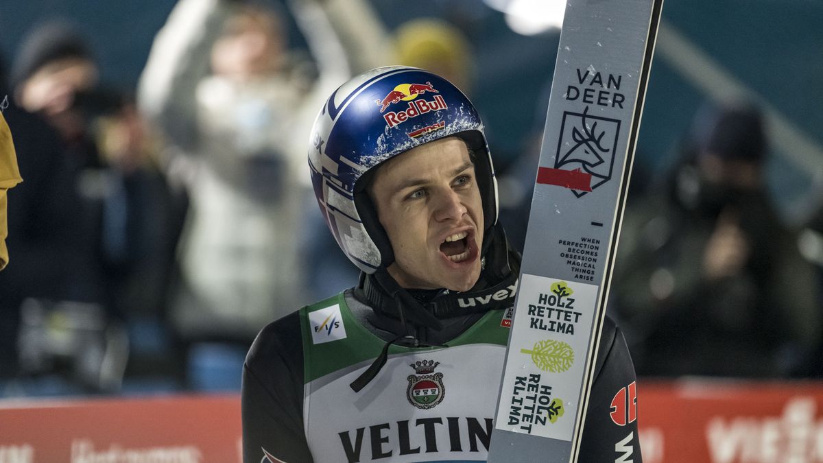 OBERSTDORF, GERMANY - DECEMBER 29: Andreas Wellinger of Germany celebrates for winning the FIS World Cup Ski Jumping Four Hills Tournament Men Individual HS137 on December 29, 2023 in Oberstdorf, Germany. (Photo by Dominik Berchtold/VOIGT/GettyImages)