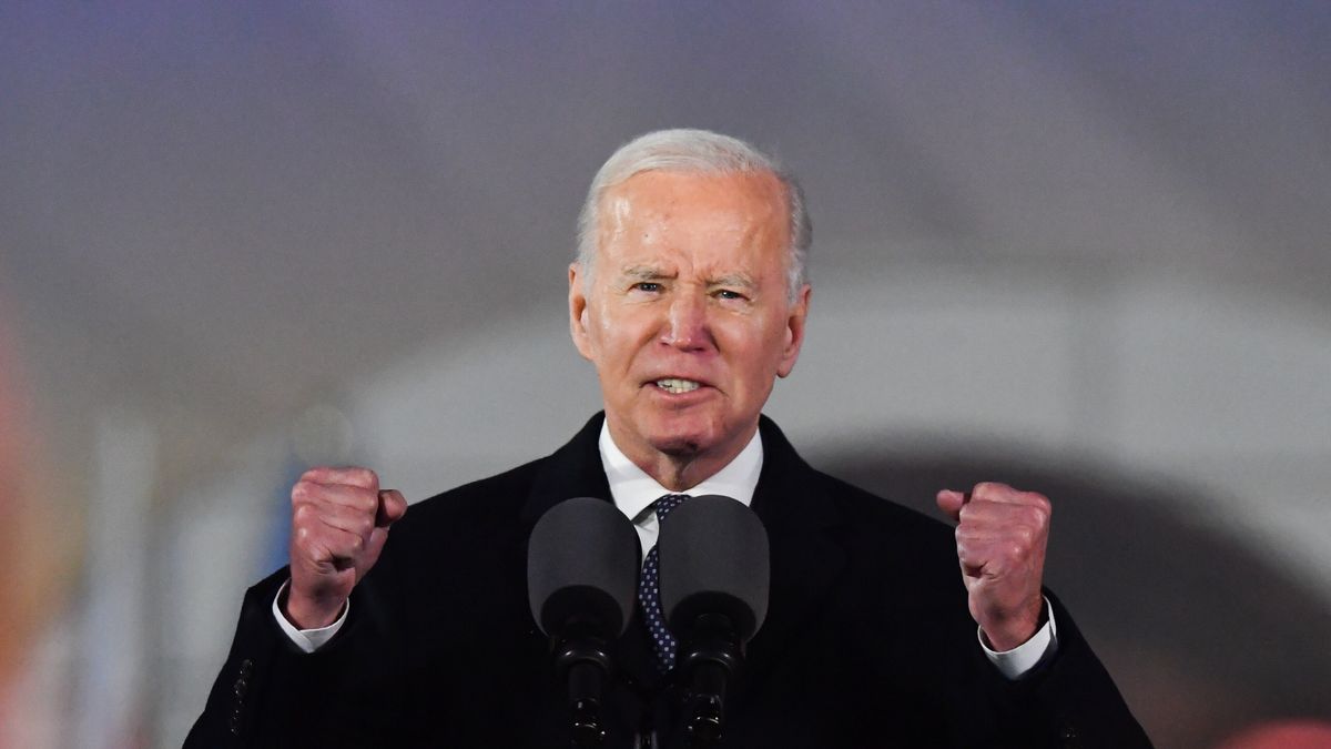 Joe Biden podczas wystąpienia w Warszawie