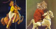 Koty, które pozują jak dziewczyny pin-up z dawnych amerykańskich plakatów