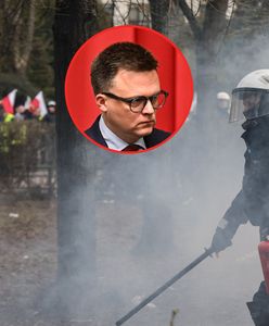 "Zawodowi zadymiarze". Hołownia o incydentach na proteście rolników