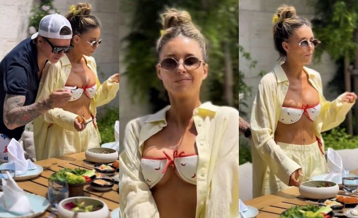 Małgorzata Rozenek w staniku w papryczki grilluje z Radziem