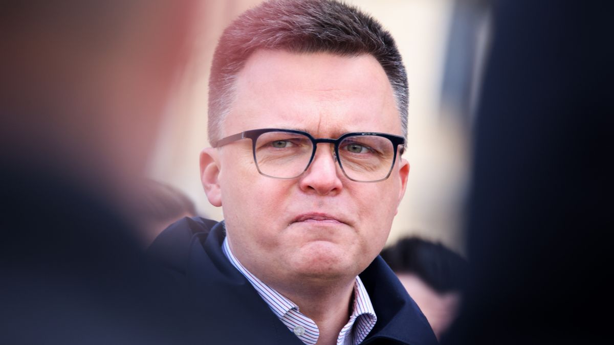 Szymon Holownia, Marshal of the Sejm of the, Republic of Poland and presidential candidate in the upcoming election attends a press conference at the Main Square in Krakow, Poland o April 7th, 2025. (Photo by Beata Zawrzel/NurPhoto via Getty Images)