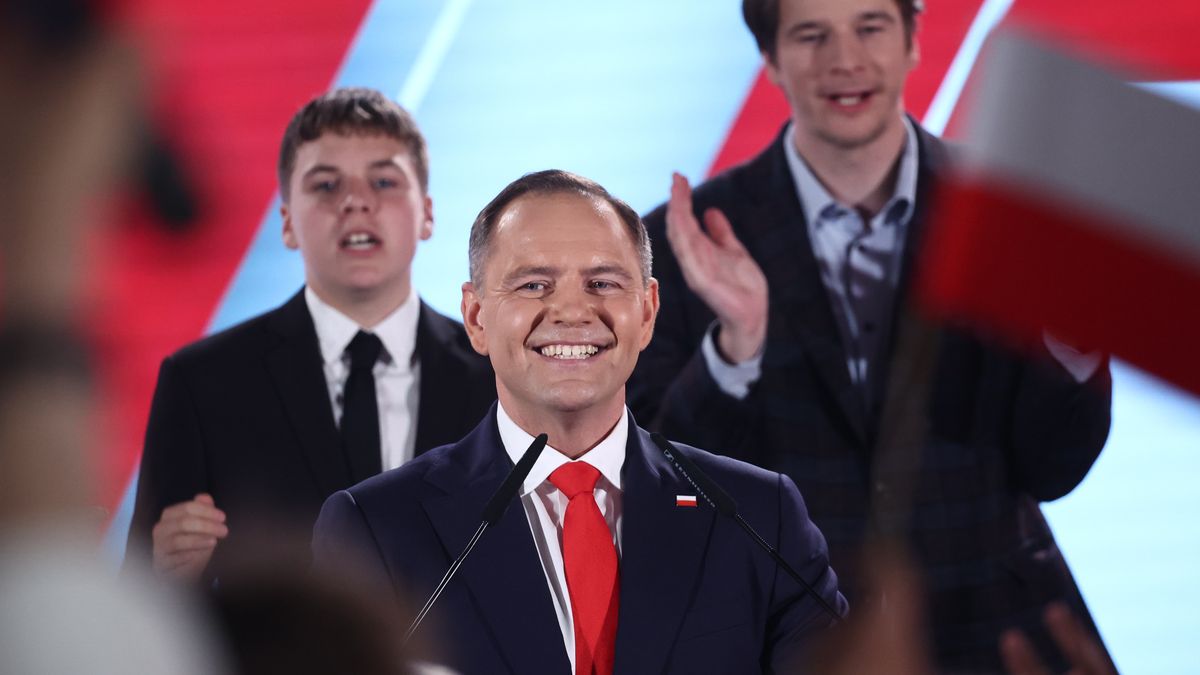 WARSAW, POLAND - JUNE 1: Supported by Law and Justice party candidate for the President of Poland Karol Nawrocki during the election evening of the second round of the Presidential election in Warsaw, Poland on June 1, 2025. (Photo by Jakub Porzycki/Anadolu via Getty Images)