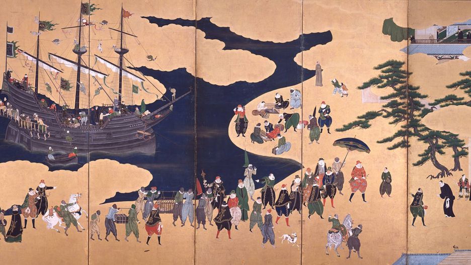 Portugalski statek przybijający do wybrzeży Japonii