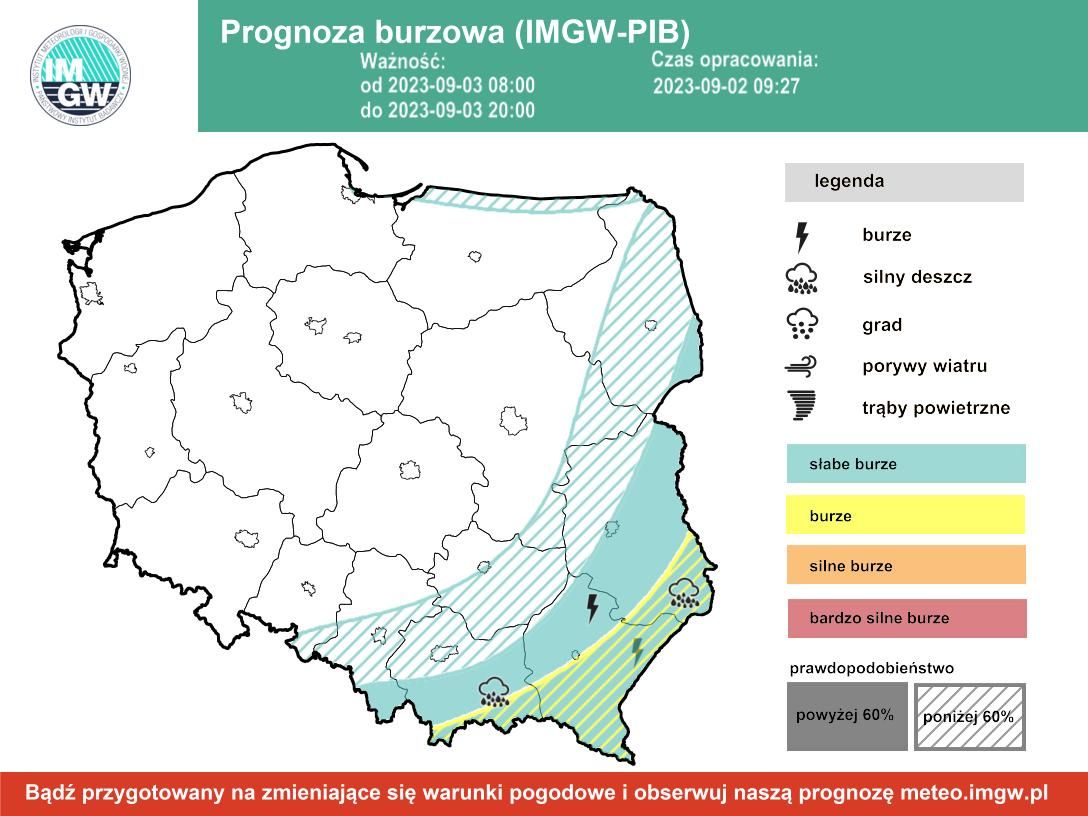 Prognoza burzowa IMGW na niedzielę 3 września