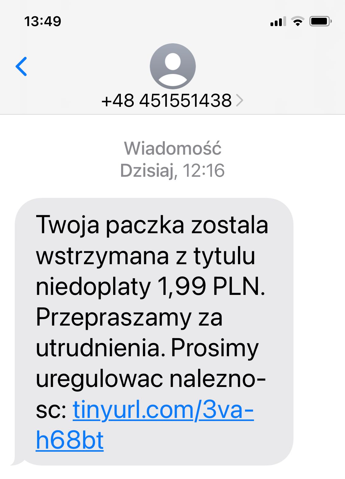 Fałszywy SMS o paczce
