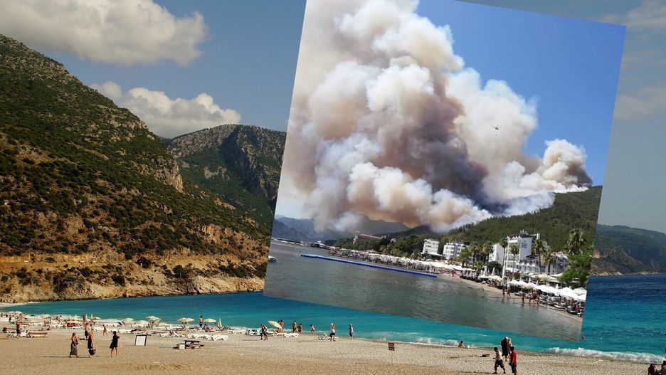 Turcja. Gigantyczny pożar lasu. Dym nad kurortem Marmaris 