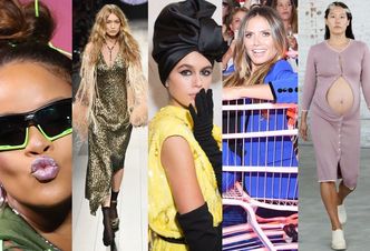 Tak wyglądał tydzień mody w Nowym Jorku: debiut córki Cindy Crawford, Rihanna na motorze, Gigi bez buta, modelka w ciąży... (ZDJĘCIA)