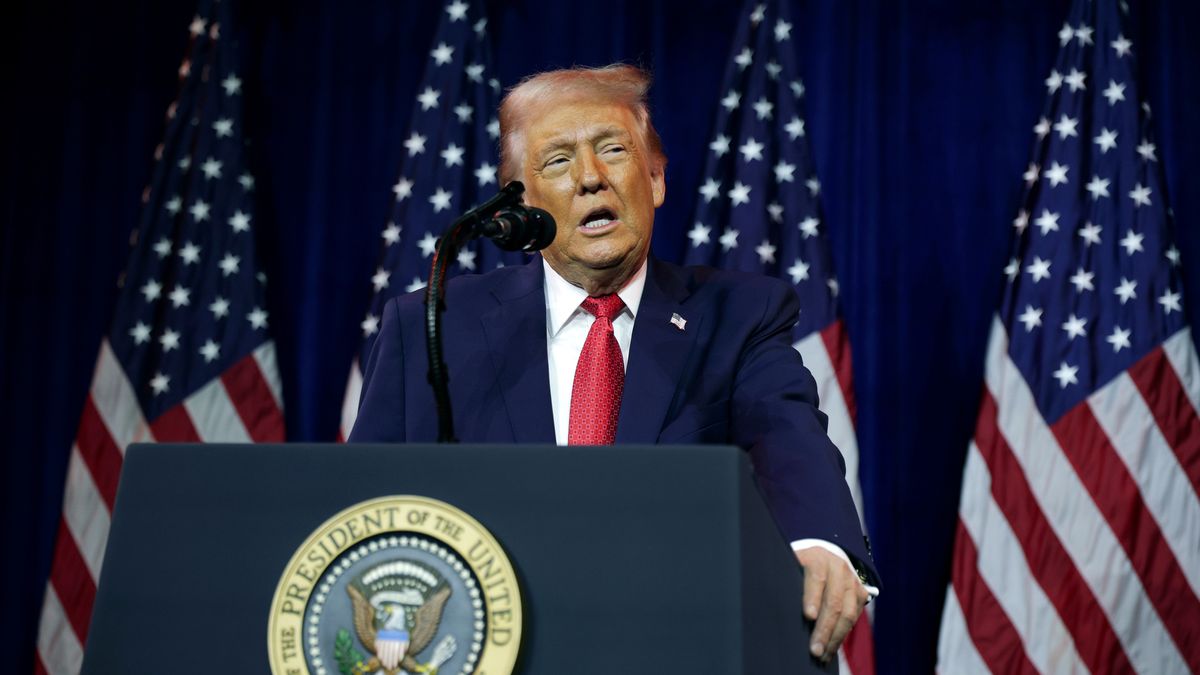 WASHINGTON, DC - JANUARY 06: U.S. President Donald Trump addresses a House Republican retreat at The John F. Kennedy Center for the Performing Arts on January 06, 2026 in Washington, DC. House Republicans will discuss their 2026 legislative agenda at the meeting. (Photo by Alex Wong/Getty Images)