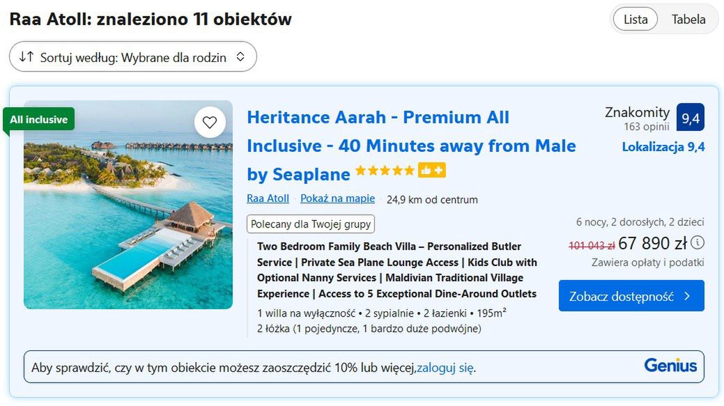 Oferta tygodniowego pobytu w hotelu na Malediwach