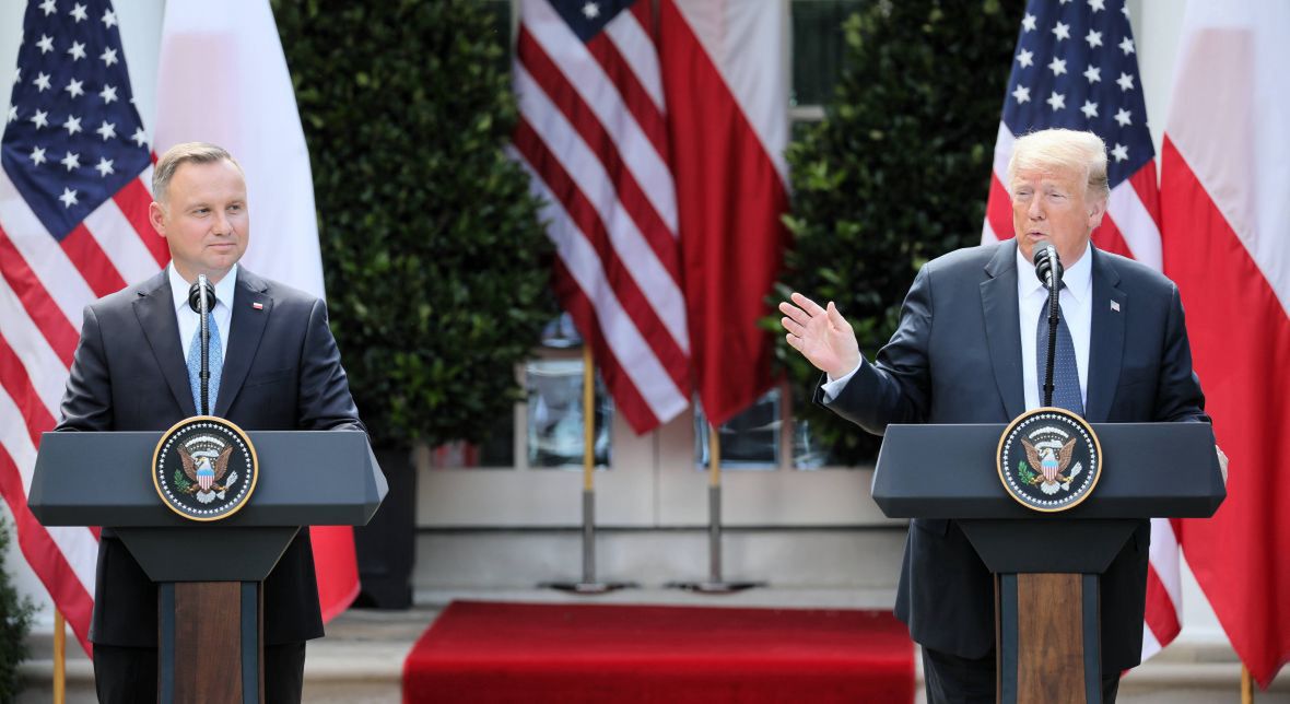 Andrzej Duda i Donald Trump podczas konferencji w Białym Domu. Waszyngton, 24 czerwca 2020 roku 