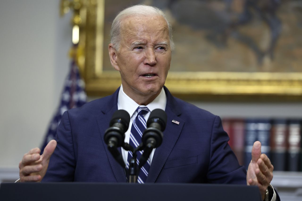 WASHINGTON, DC - FEBRUARY 16: U.S. President Joe Biden delivers remarks on the reported death of Alexei Navalny from the Roosevelt Room of the White House on February 16, 2024 in Washington, DC. Navalny, an anticorruption activist and critic of Russian President Vladimir V. Putin was reported by Russia’s Federal Penitentiary Service to have died in a prison he was recently transferred to in the Arctic Circle. (Photo by Anna Moneymaker/Getty Images)