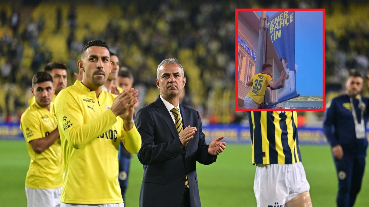 Na zdjęciu: piłkarze i trener Fenerbahce Stambuł, w ramce kibic