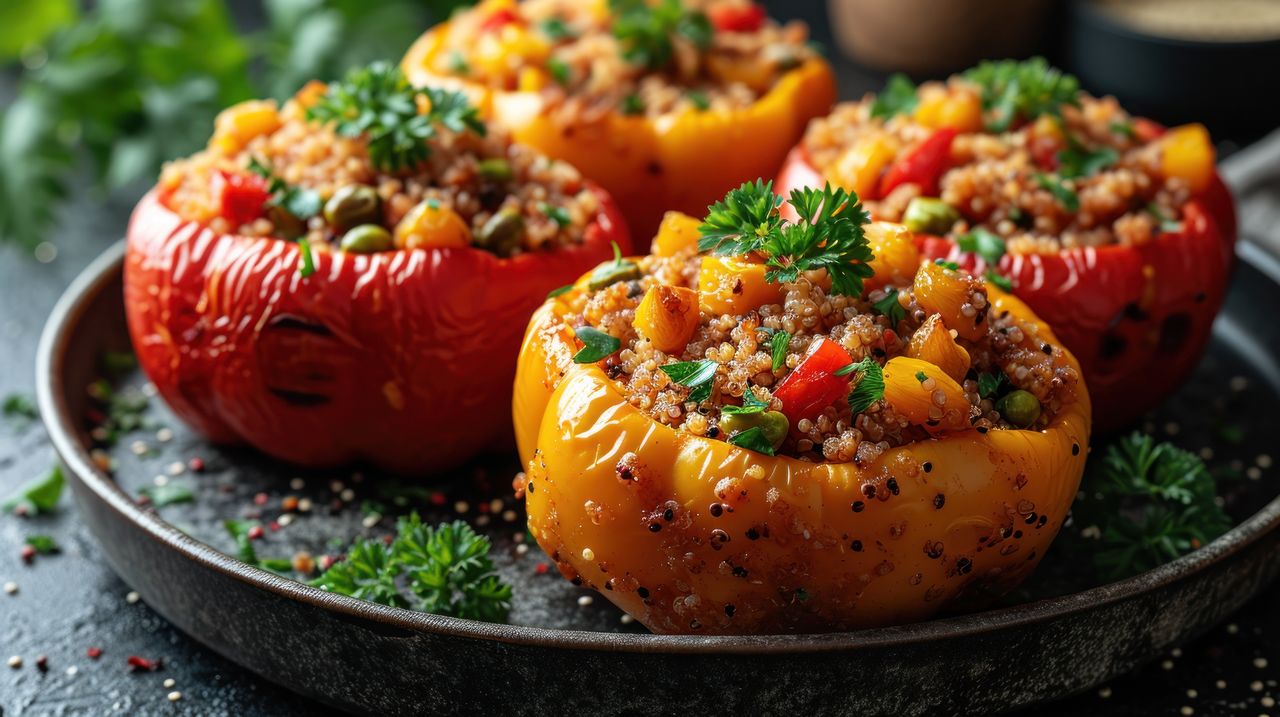 Grilled pepper stuffed with couscous and mushrooms