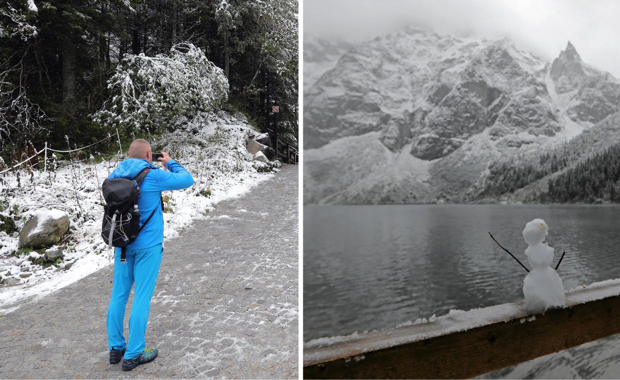 Tatry w śniegu. Bałwany przez Morskim Okiem