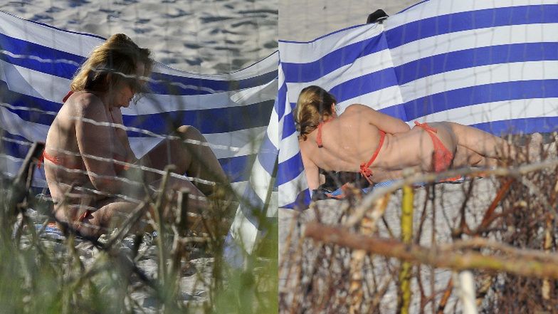 Grażyna Szapołowska na plaży w Juracie
