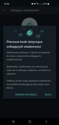 Znikające wiadomości w WhatsAppie