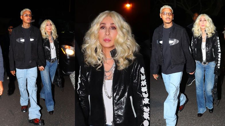 Obwieszona łańcuchami Cher zasuwa na imprezę w towarzystwie 36-letniego chłopaka. Fajna blondi? (FOTO) 