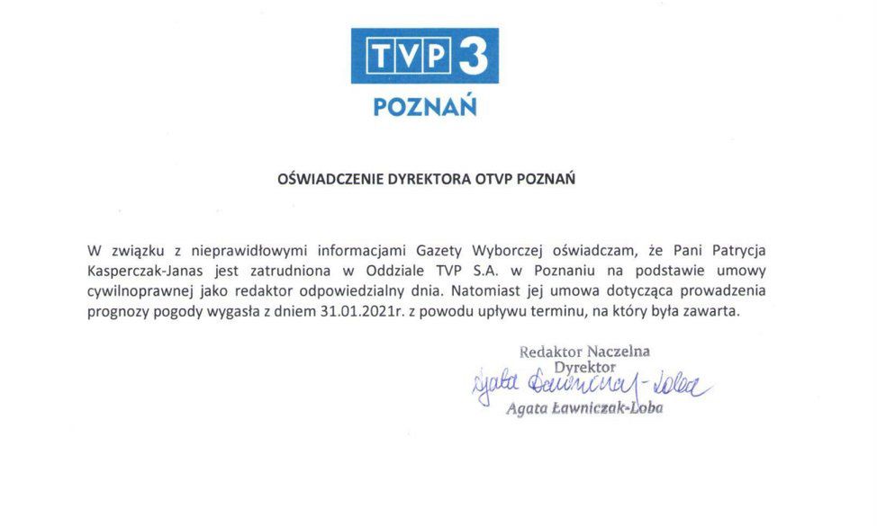 Oświadczenie władz TVP Poznań