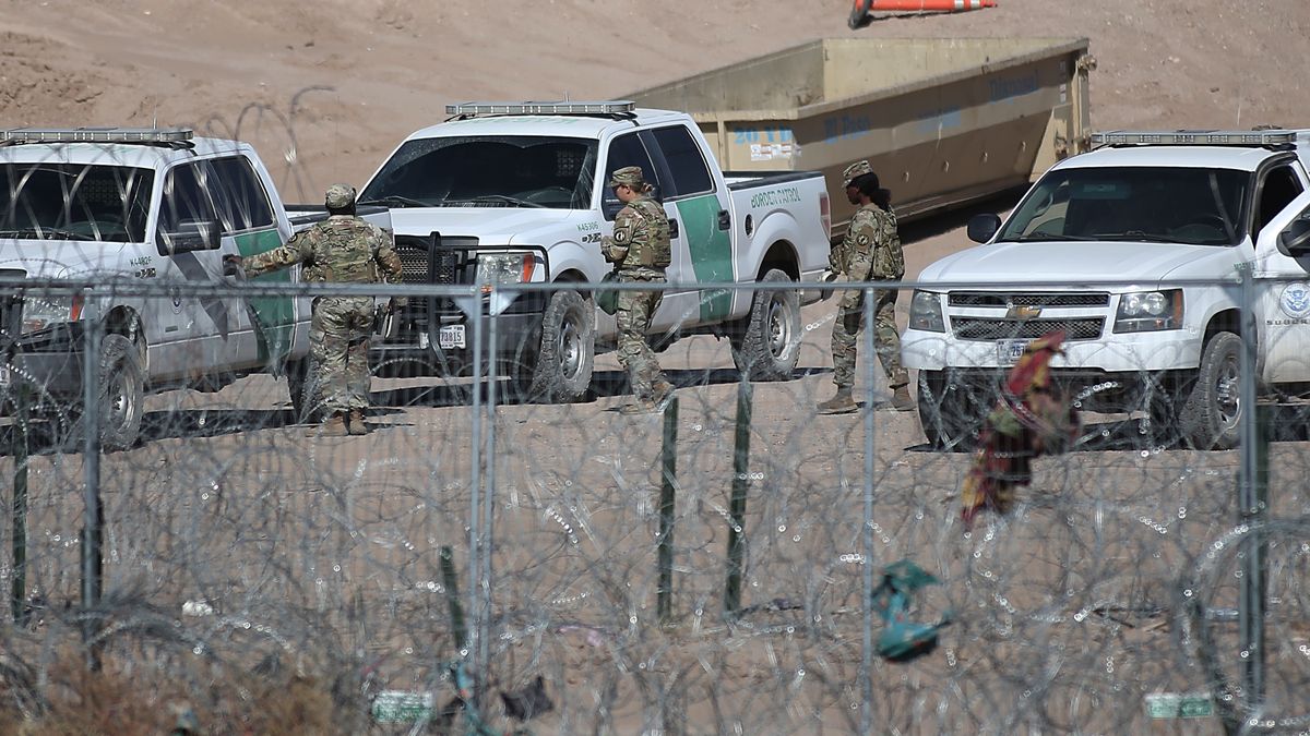 CIUDAD JUAREZ , MEXICO - JANUARY 27: Military personnel from the U.S. Army's Ranger unit stationed in multiple Border Patrol units are seen along the border separating Ciudad Juarez and El Paso in Ciudad Juarez, Mexico on January 27, 2025. In the vicinity of Gate 36, as well as at other points along the border between Mexico and the United States, the agents were seen as part of a convoy of 10 units that drove at high speed along the border perimeter. This Saturday, according to personnel from the Fort Bliss military base in El Paso, more than a thousand soldiers arrived with the task of joining the border surveillance efforts also carried out by the Texas National Guard. (Photo by Christian Torres/Anadolu via Getty Images)