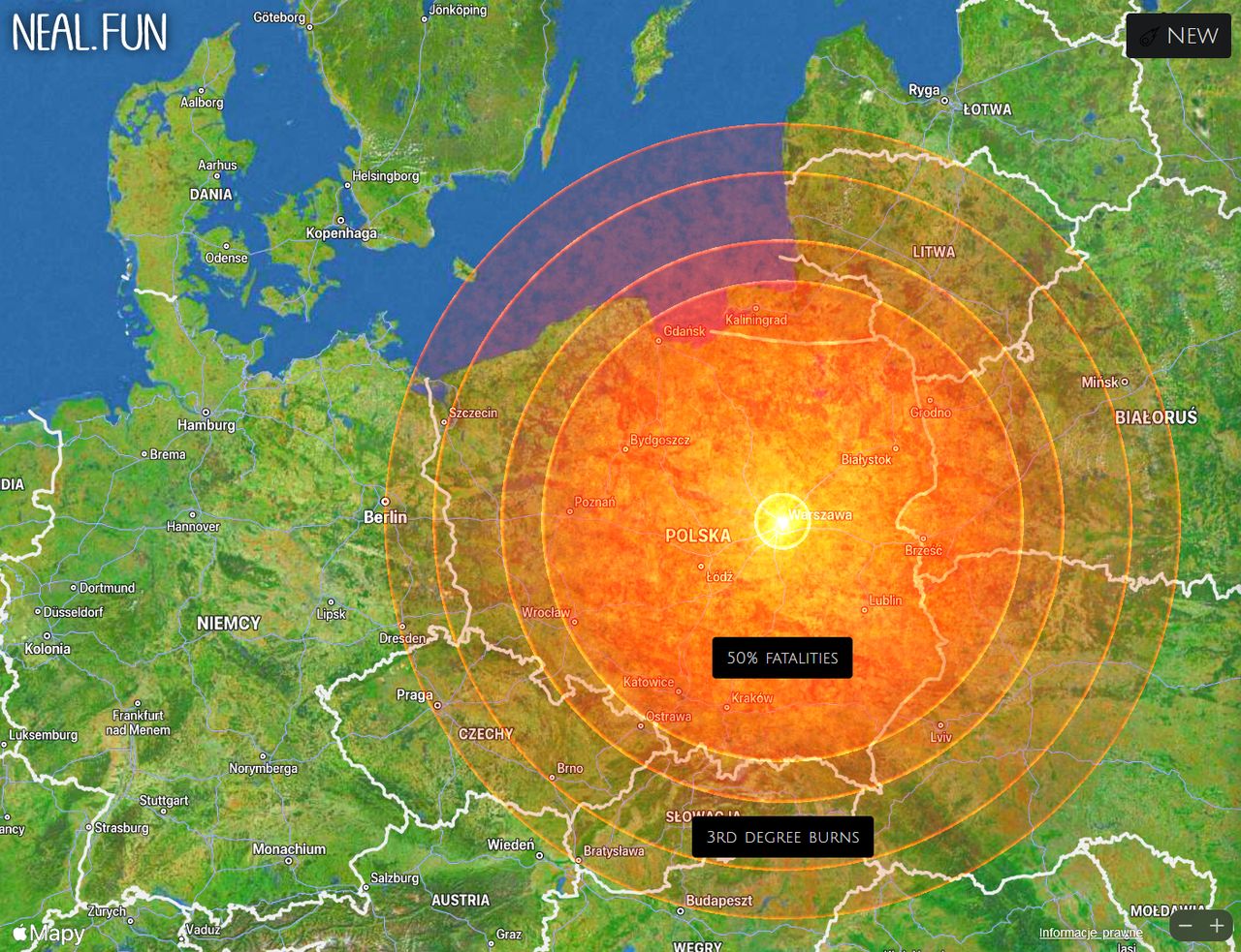 Fala ognia po uderzeniu asteroidy w Warszawę