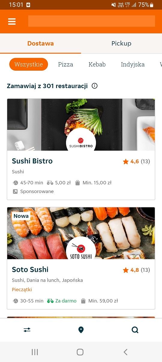 Pyszne.pl - menu główne